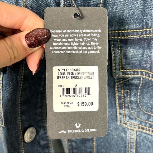 True Religion Jacket Women’s Small Jesse Medium Dreamy Wash Denim Trucker NWT - Picture 4 of 10